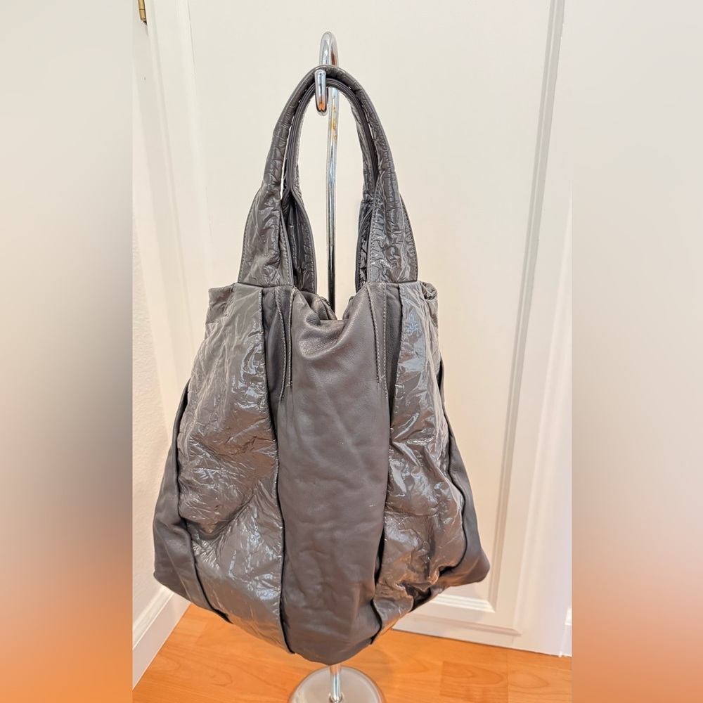 Contemporary Gray Shoulder Bag with Mixed Texture Panels